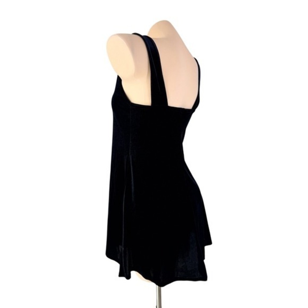 VTG USA Laurel California Grunge Goth Black Velvet Sleeveless Mini Shift Dress M - Picture 5 of 11